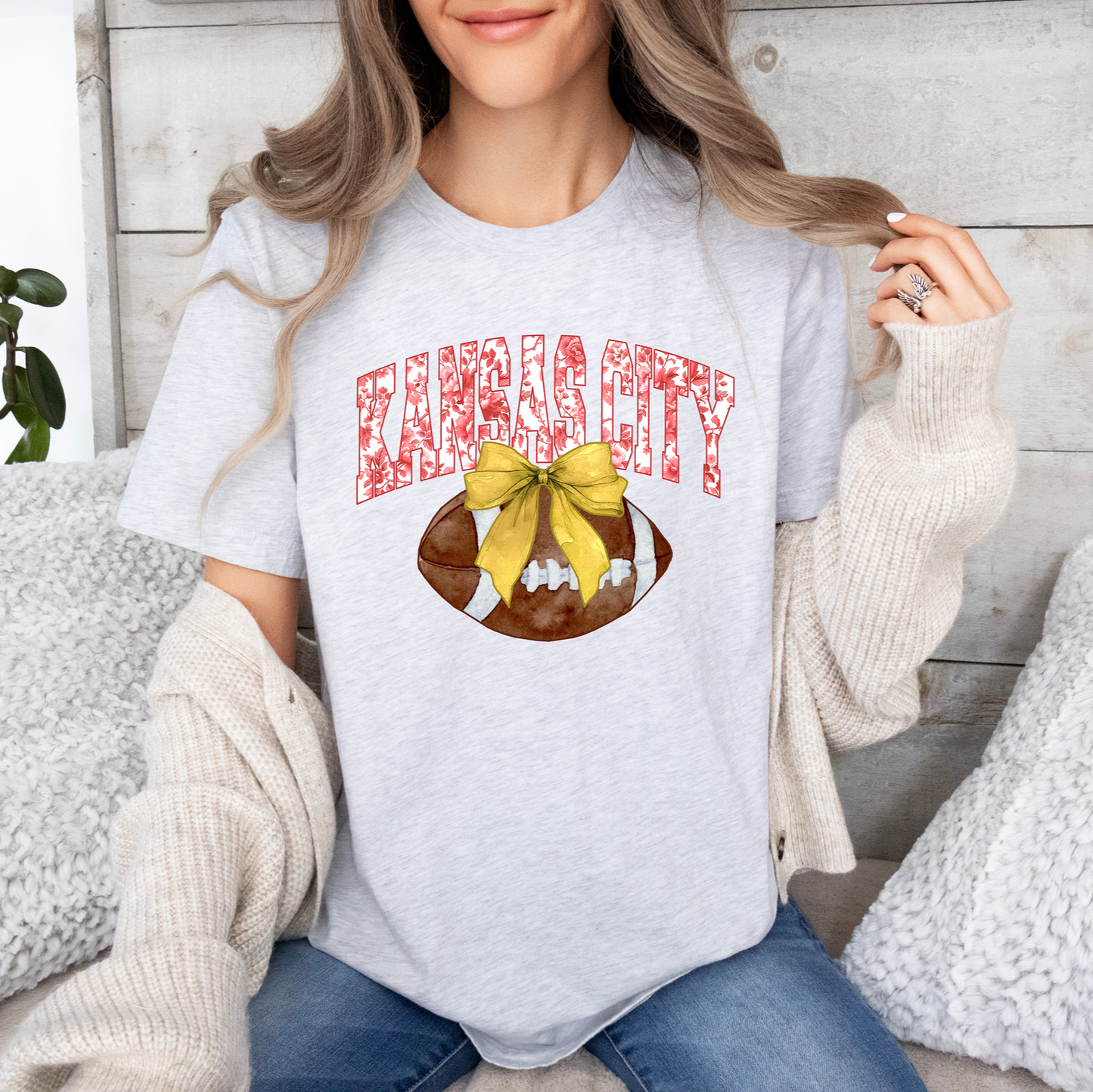 Kansas City Floral Bow Football Tee or Sweatshirt