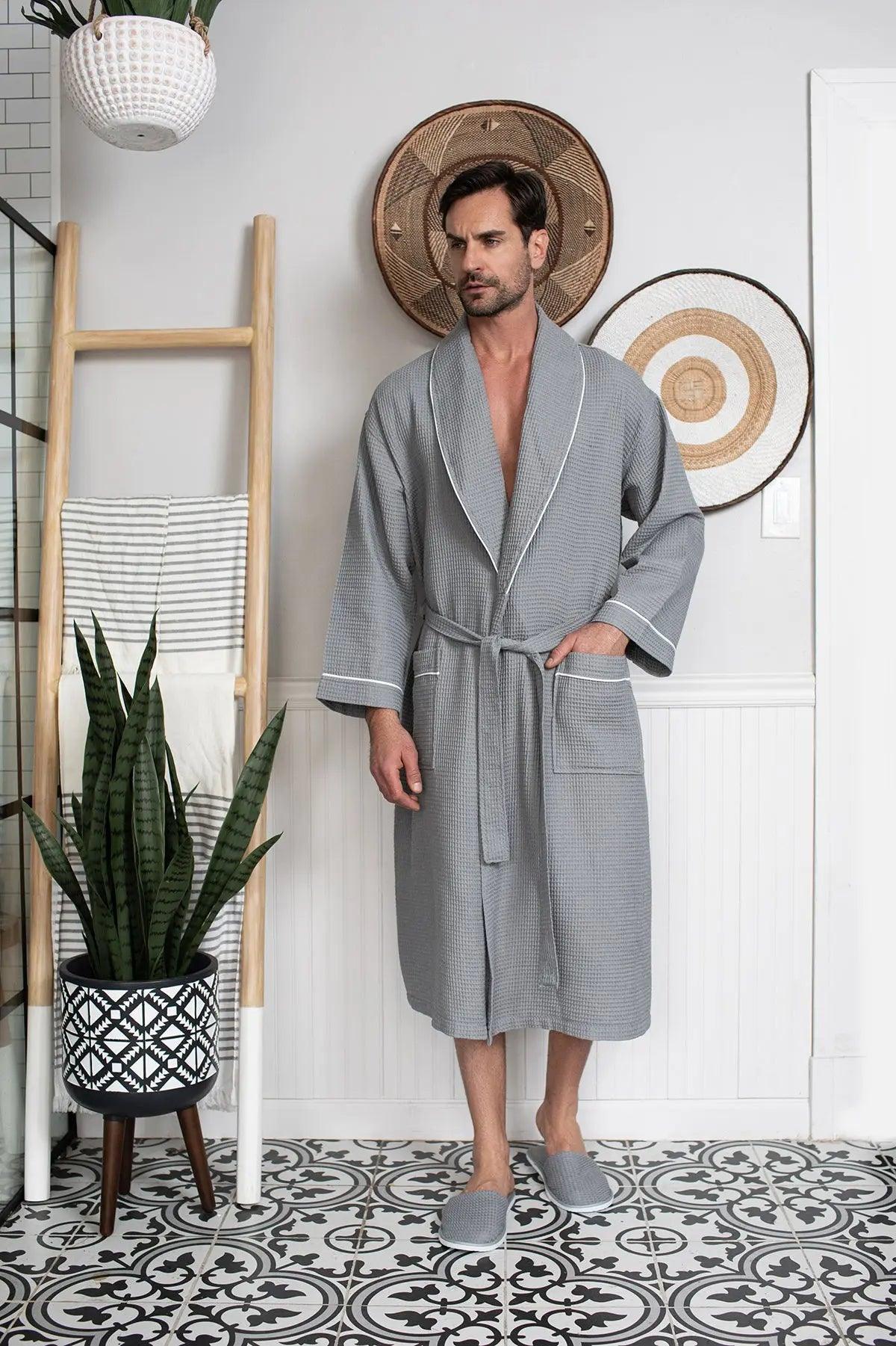 Premium Waffle Piping Robe for Men