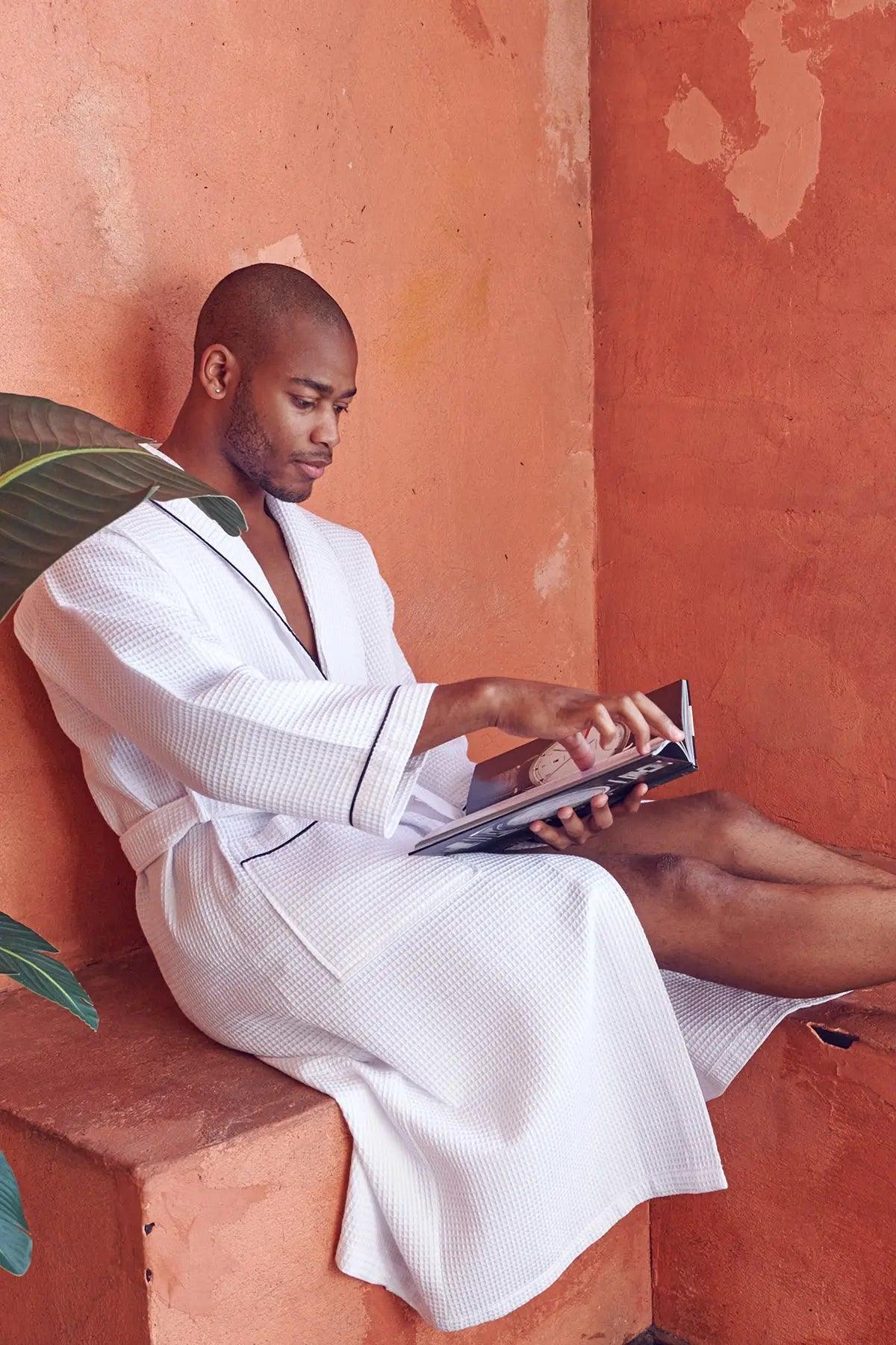 Premium Waffle Piping Robe for Men