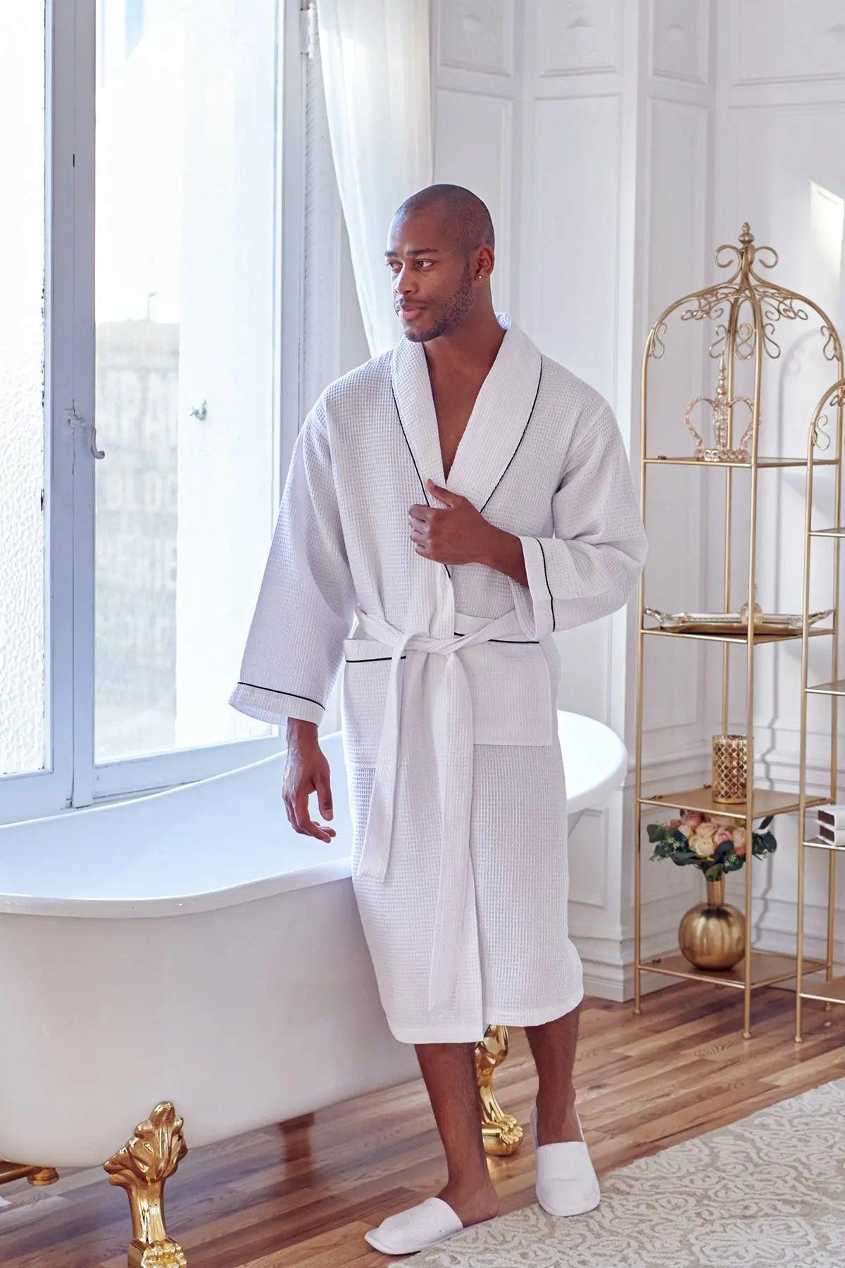 Premium Waffle Piping Robe for Men
